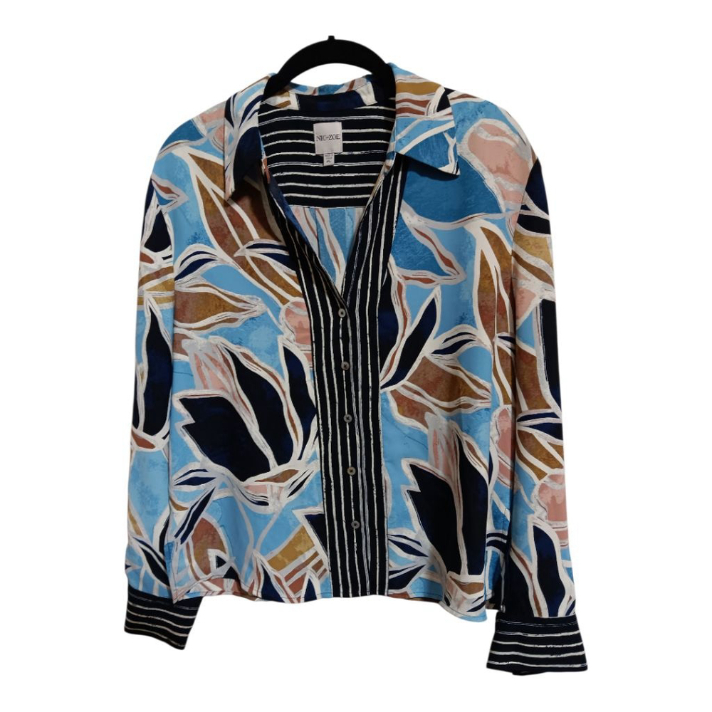 Nic + Zoe Sapphire Shades Shirt Button Up Print Bold Pinstripe Down Front & Cuff - Picture 7 of 12